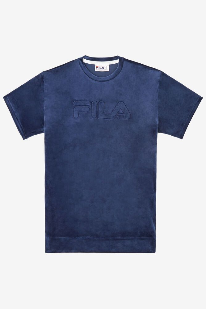 Fila Ewan 2 Velour Crew T-Shirt Navy - Mens - 97014LMTZ